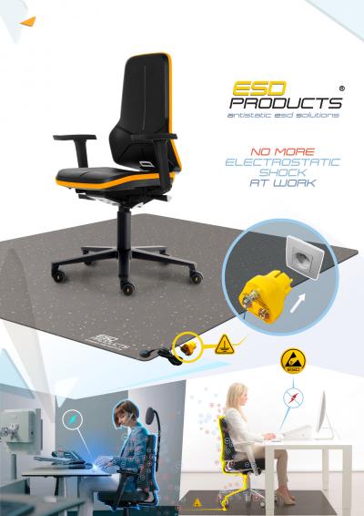 Static Free Gaming Chairs ESD Gaming Chair Orange With Armrests ESD Office Chair Mat Grey With Grounding Plug